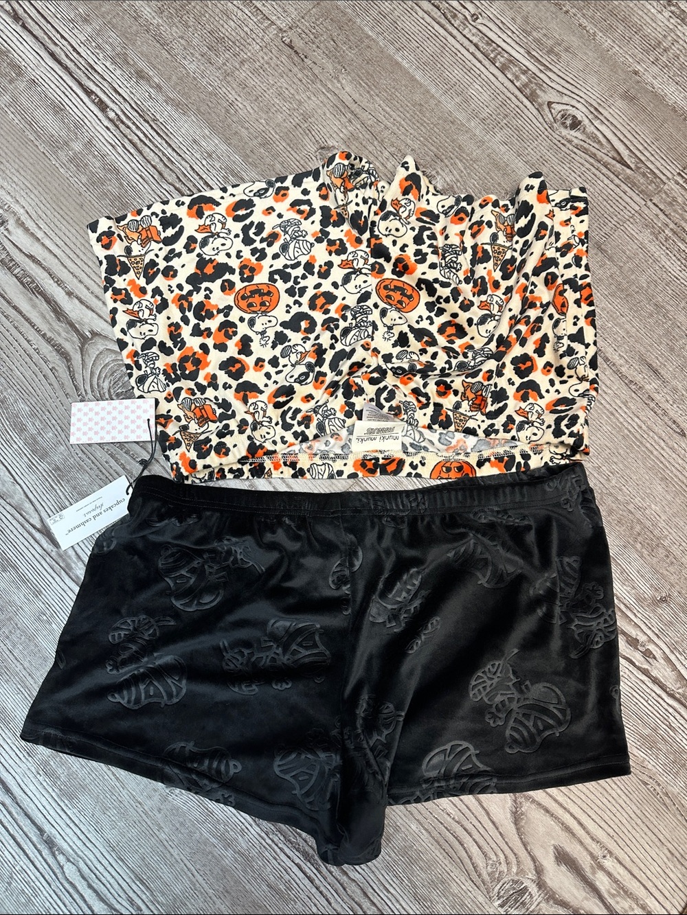 cupcakes & cashmere Black Satin Shorts with Cream Halloween-Print Top two pack